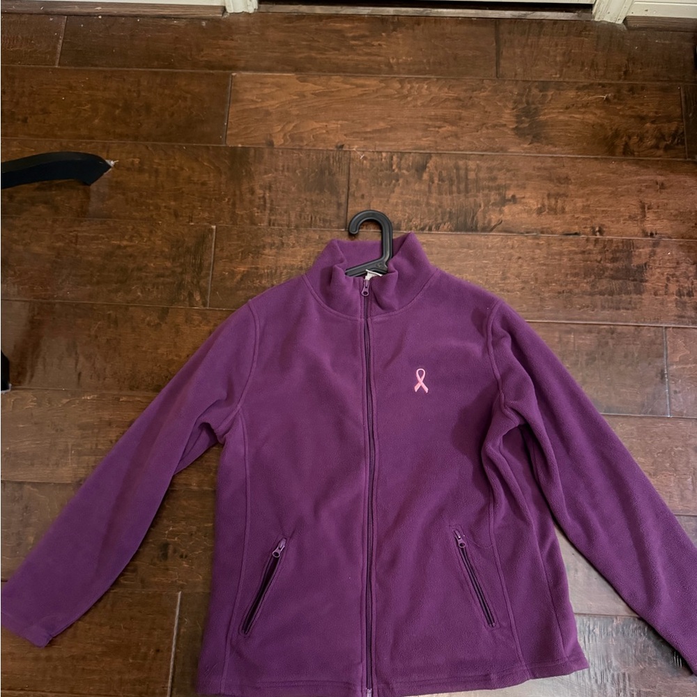 Women’s Purple Fleece Zip Jacket with Pink Ribbon for Breast Cancer